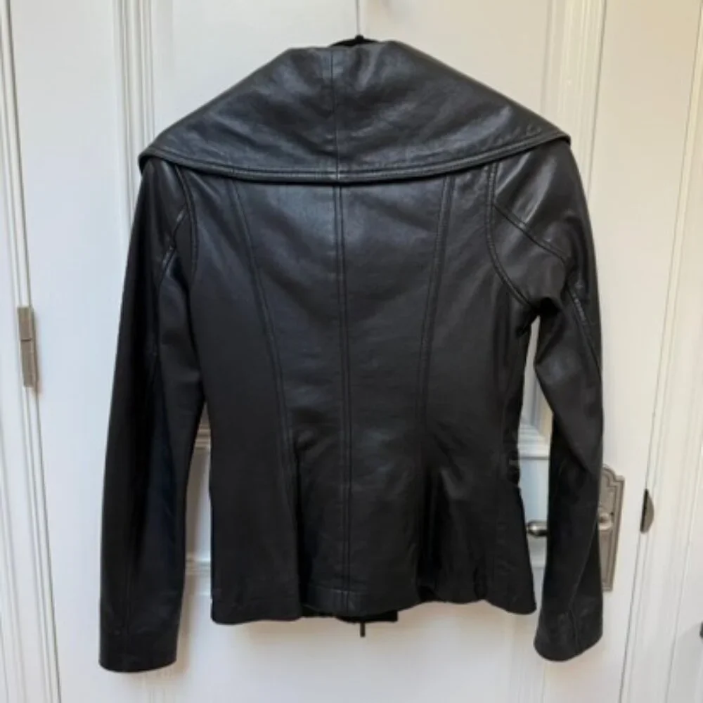 Vince Women’s Black Leather Moto Biker Jacket XS Full Zip Authentic - Picture 2 of 8
